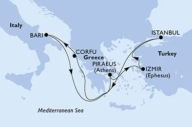 MSC ORCHESTRA<br>Itinerario Crociera:<br>ITALIA, GRECIA, TURCHIA